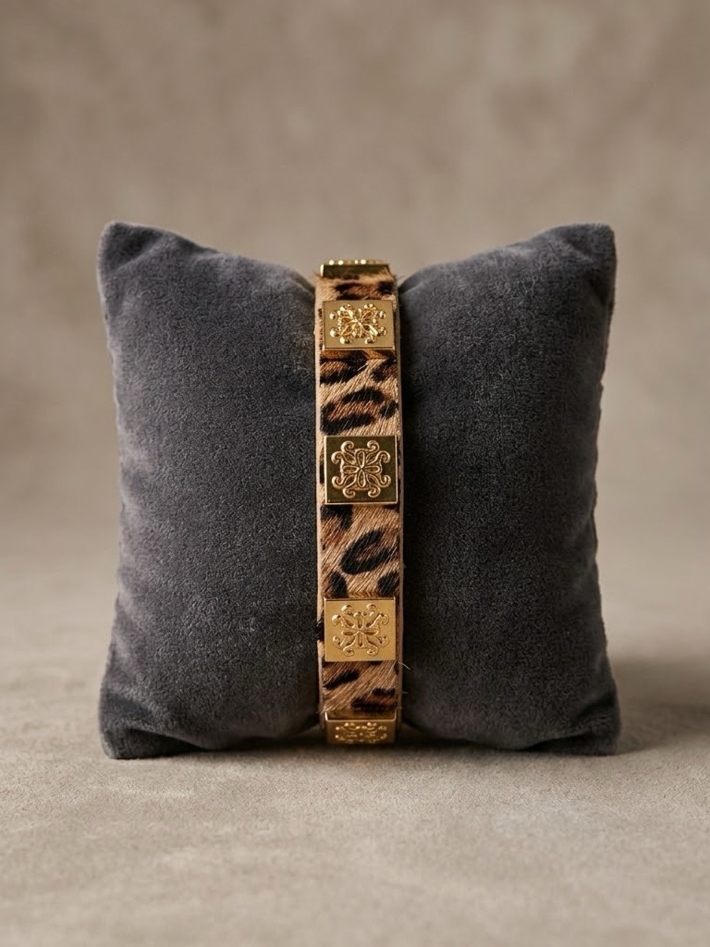 Rustic Cuff Leopard Print Gold Accent Bracelet